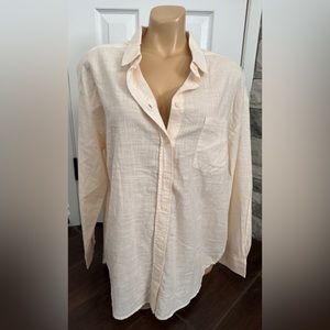 🆕 Marine Layer Donna Button Down Long Sleeve Shirt in Cream Tan XL 100% Cotton